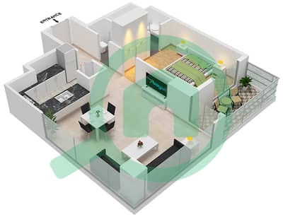 المخططات الطابقية لتصميم الوحدة 4 FLOOR 3-15,17-37 شقة 1 غرفة نوم - مساكن خور دبي 1 جنوب