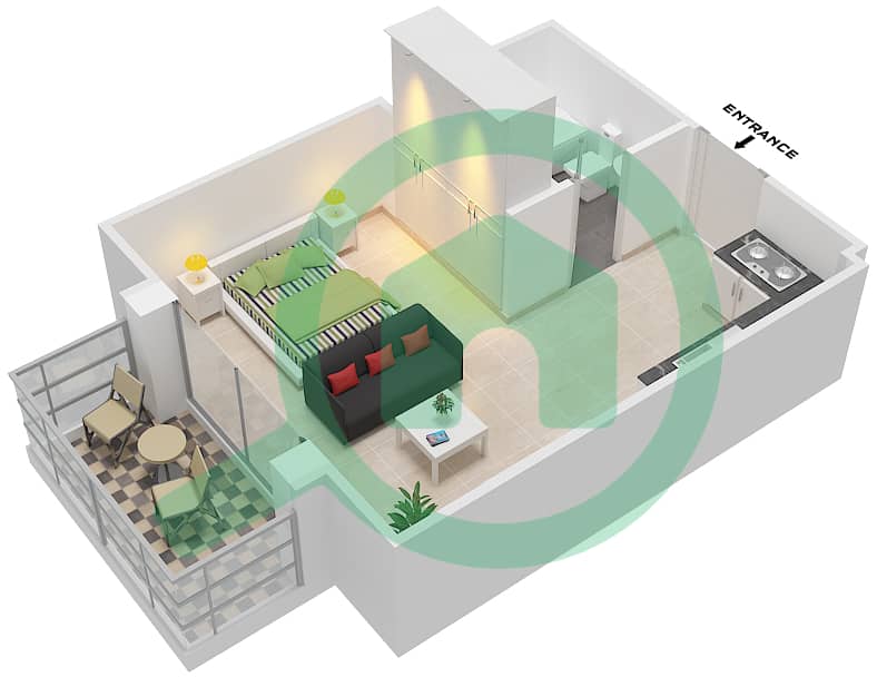丽兹公寓 - 单身公寓类型／单位T02 / 2-4,10-12戶型图 interactive3D