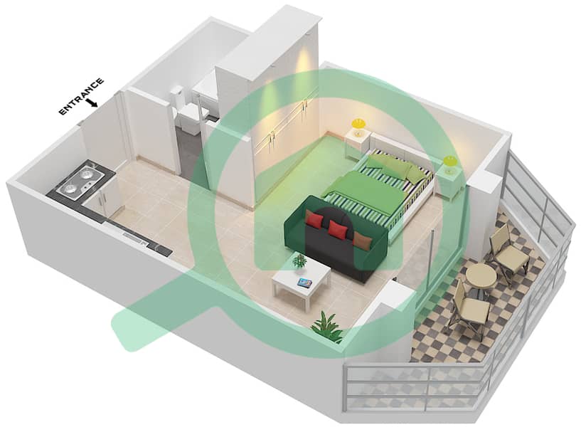丽兹公寓 - 单身公寓类型／单位F02/2-4,10-12戶型图 interactive3D