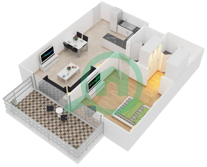 Samia Azizi - 1 Bedroom Apartment Unit 1 Floor plan interactive3D