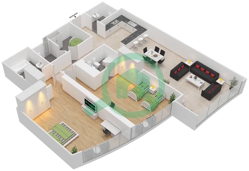 Hydra Avenue Towers - 2 Bedroom Apartment Type/unit 2 UNIT 5 BLOCK C5 Floor plan interactive3D