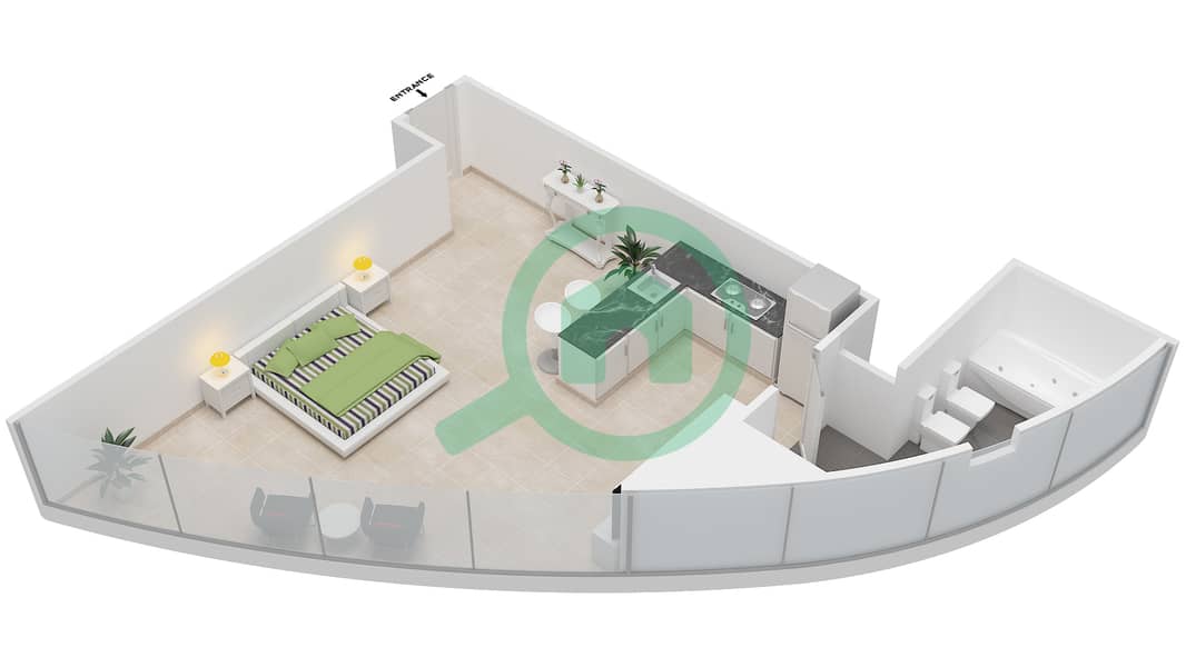 المخططات الطابقية لتصميم النموذج / الوحدة 1 UNIT 5,15 BLOCK C8 شقة استوديو - أبراج هيدرا أفينيو interactive3D