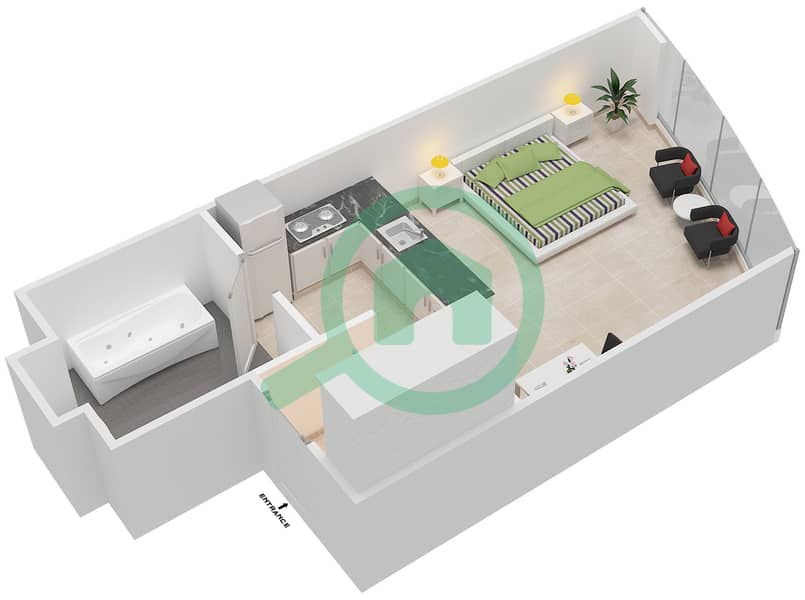 海德拉大道大厦 - 单身公寓类型／单位2 UNIT 3,13 BLOCK C8戶型图 interactive3D