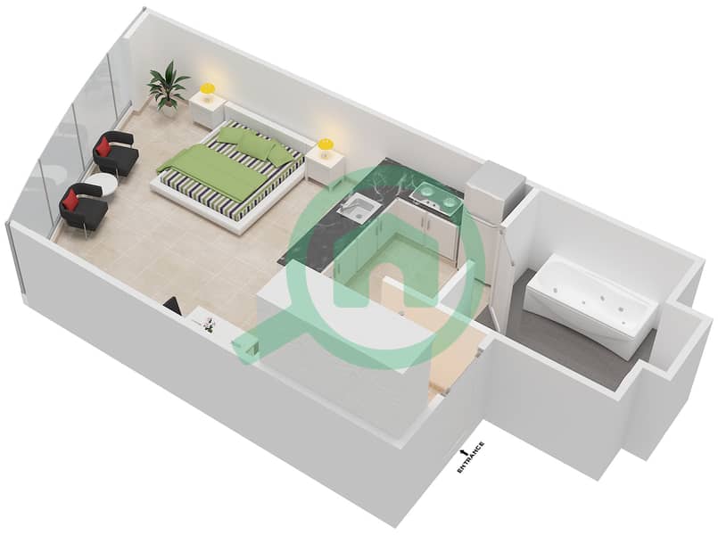 المخططات الطابقية لتصميم النموذج / الوحدة 2 UNIT 6,16 BLOCK C8 شقة استوديو - أبراج هيدرا أفينيو interactive3D