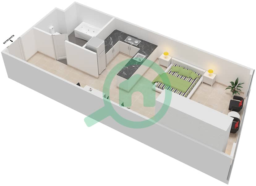 المخططات الطابقية لتصميم النموذج / الوحدة 3 UNIT 7 BLOCK C8 شقة استوديو - أبراج هيدرا أفينيو interactive3D