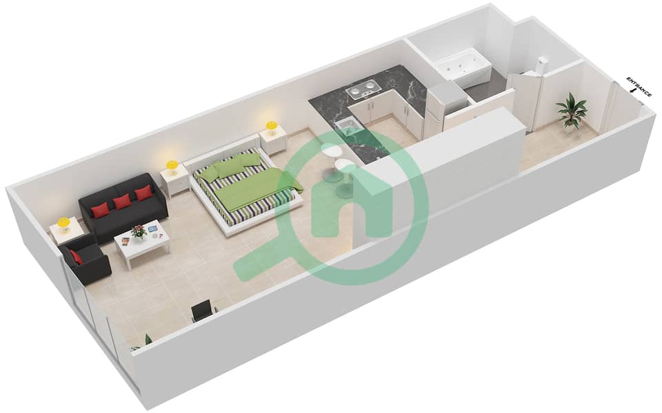 المخططات الطابقية لتصميم النموذج / الوحدة 4 UNIT 8 BLOCK C8 شقة استوديو - أبراج هيدرا أفينيو interactive3D