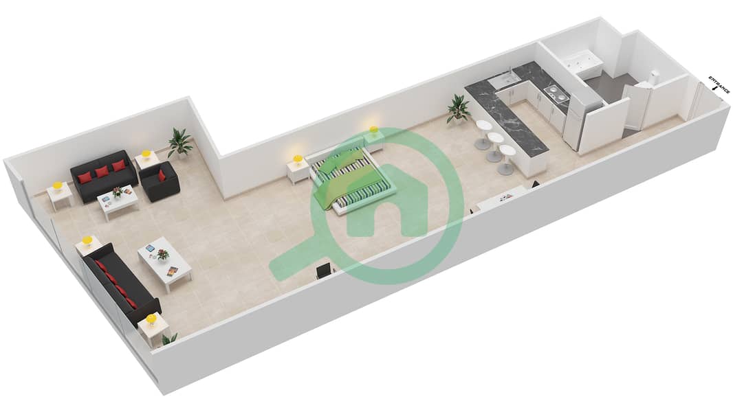 海德拉大道大厦 - 单身公寓类型／单位5 UNIT 10 BLOCK C8戶型图 interactive3D