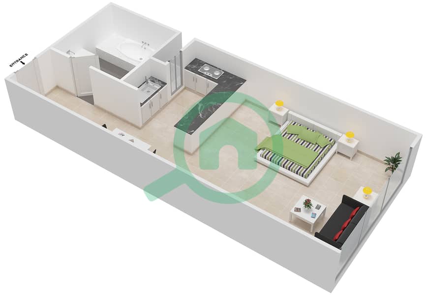 海德拉大道大厦 - 单身公寓类型／单位6 UNIT 8 BLOCK C4戶型图 interactive3D