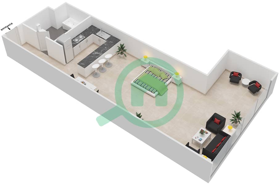 المخططات الطابقية لتصميم النموذج / الوحدة 6 UNIT 9 BLOCK C8 شقة استوديو - أبراج هيدرا أفينيو interactive3D
