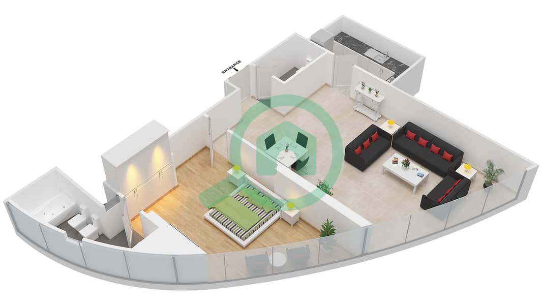 المخططات الطابقية لتصميم النموذج / الوحدة 1 UNIT 2 BLOCK C4 شقة 1 غرفة نوم - أبراج هيدرا أفينيو interactive3D