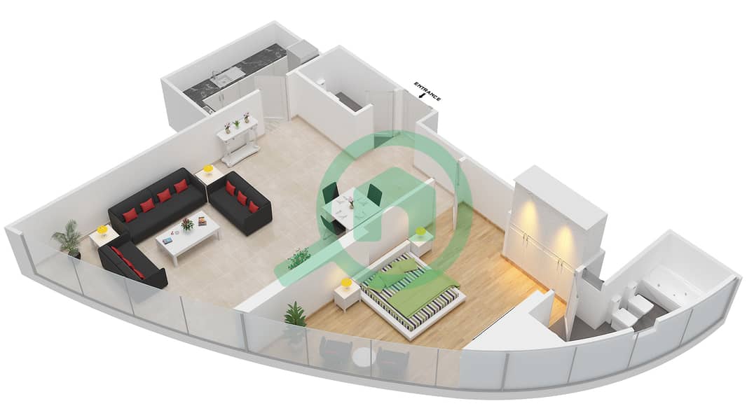 المخططات الطابقية لتصميم النموذج / الوحدة 1 UNIT 3 BLOCK C5 شقة 1 غرفة نوم - أبراج هيدرا أفينيو interactive3D