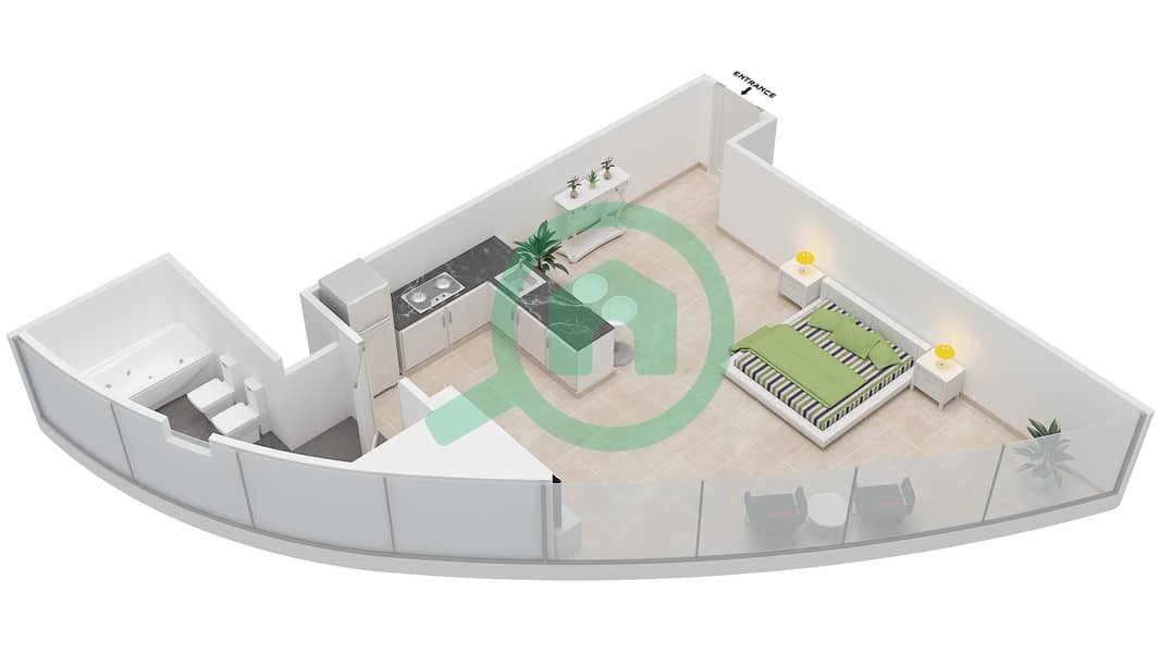 المخططات الطابقية لتصميم النموذج / الوحدة 1 UNIT 4,14 BLOCK C6 شقة استوديو - أبراج هيدرا أفينيو interactive3D