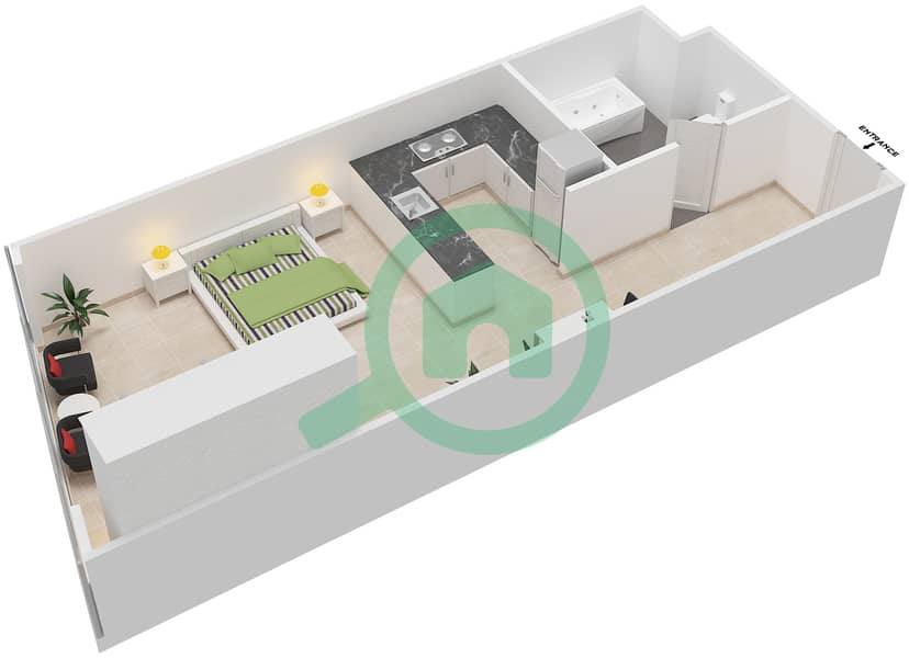 المخططات الطابقية لتصميم النموذج / الوحدة 3 UNIT 2,12 BLOCK C6 شقة استوديو - أبراج هيدرا أفينيو interactive3D