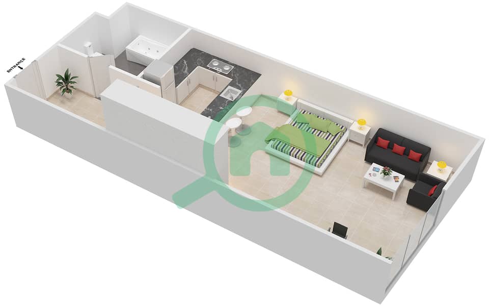 المخططات الطابقية لتصميم النموذج / الوحدة 4 UNIT 11 BLOCK C6 شقة استوديو - أبراج هيدرا أفينيو interactive3D