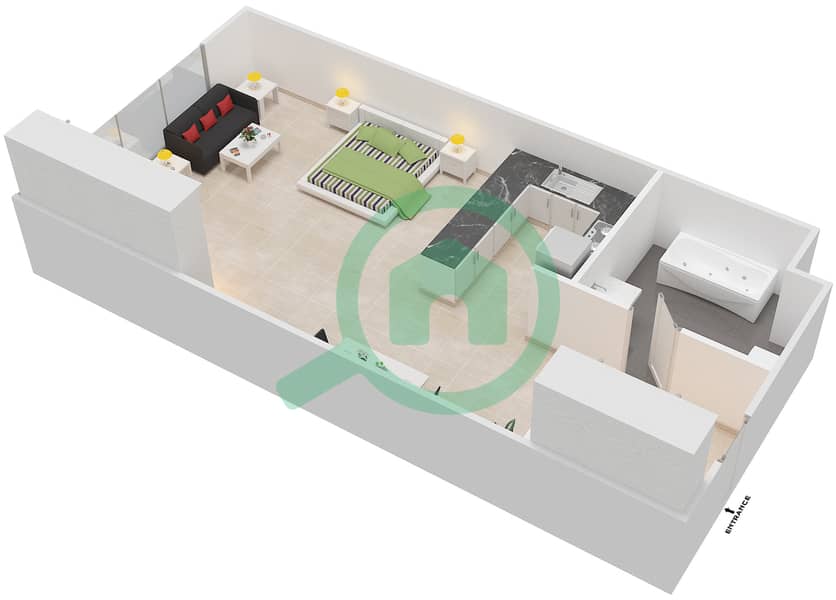 المخططات الطابقية لتصميم النموذج / الوحدة 7 UNIT 1 BLOCK C6 شقة استوديو - أبراج هيدرا أفينيو interactive3D