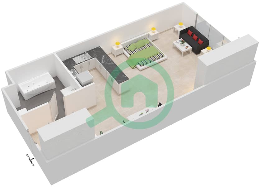 海德拉大道大厦 - 单身公寓类型／单位7 UNIT 18 BLOCK C6戶型图 interactive3D