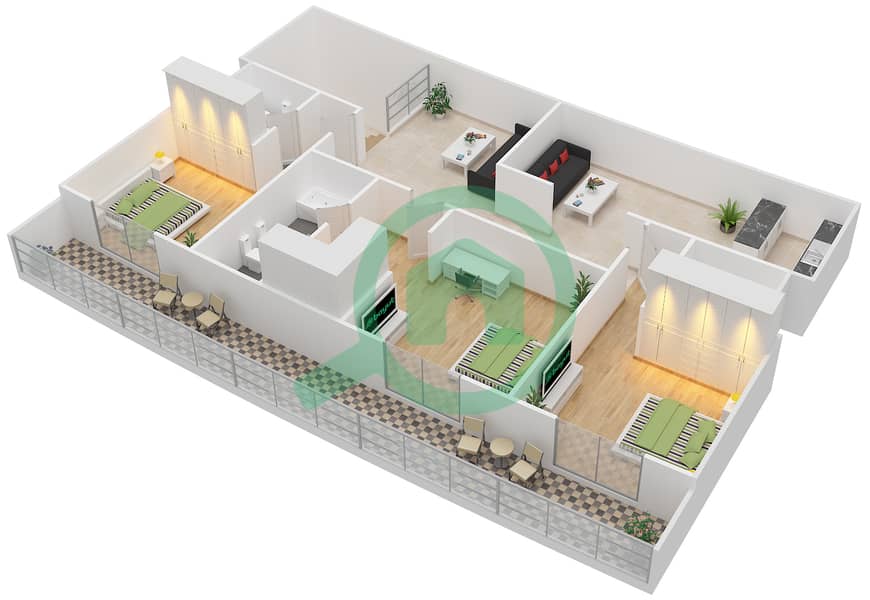 المخططات الطابقية لتصميم النموذج / الوحدة 3 UNIT B2,B6 تاون هاوس 4 غرف نوم - أبراج هيدرا أفينيو First Floor interactive3D