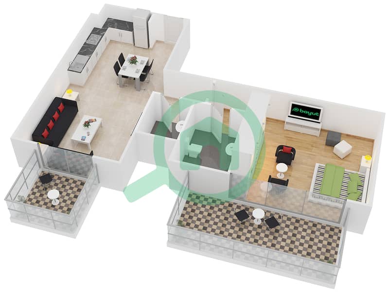Samia Azizi - 1 Bedroom Apartment Unit 5 Floor plan interactive3D