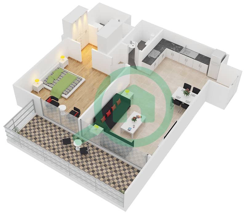 Samia Azizi - 1 Bedroom Apartment Unit 11 Floor plan interactive3D