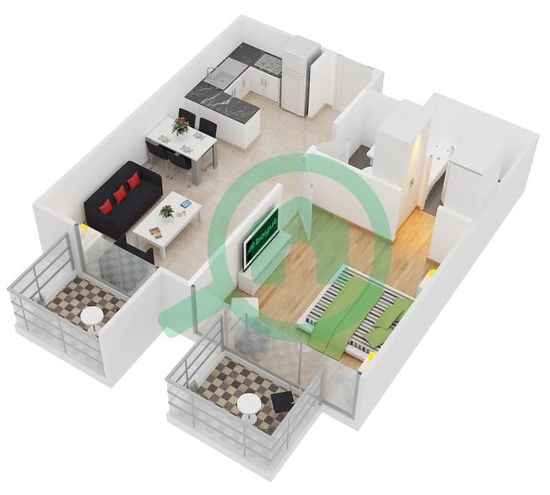 Samia Azizi - 1 Bedroom Apartment Unit 12 Floor plan interactive3D