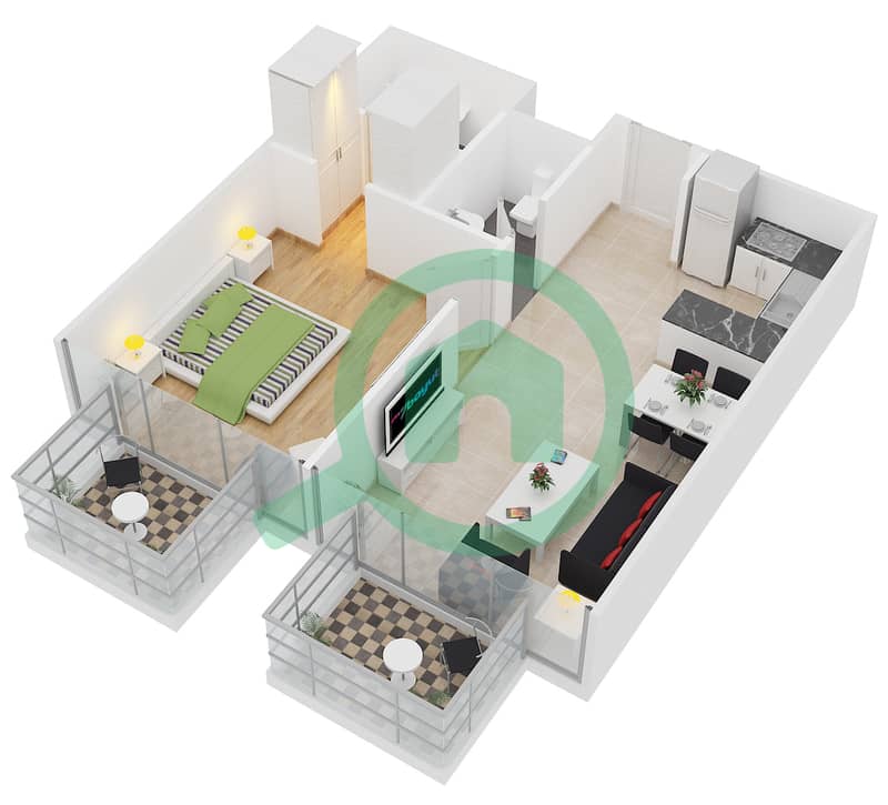 Samia Azizi - 1 Bedroom Apartment Unit 13 Floor plan interactive3D