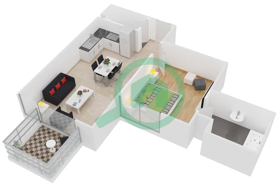 Samia Azizi - 1 Bedroom Apartment Unit 14 Floor plan interactive3D