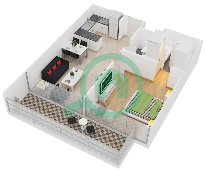 Samia Azizi - 1 Bedroom Apartment Unit 17 Floor plan interactive3D