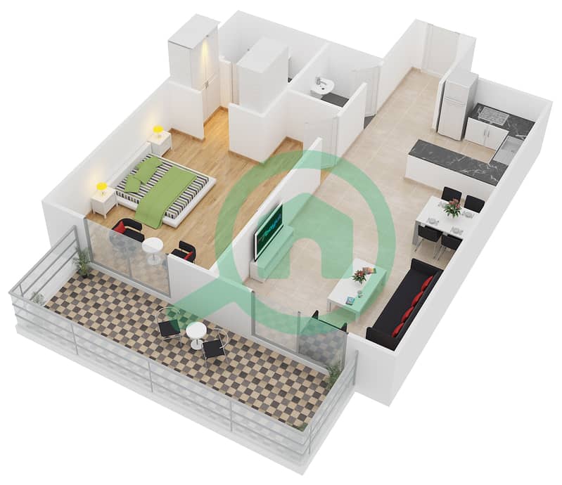 Samia Azizi - 1 Bedroom Apartment Unit 20 Floor plan interactive3D