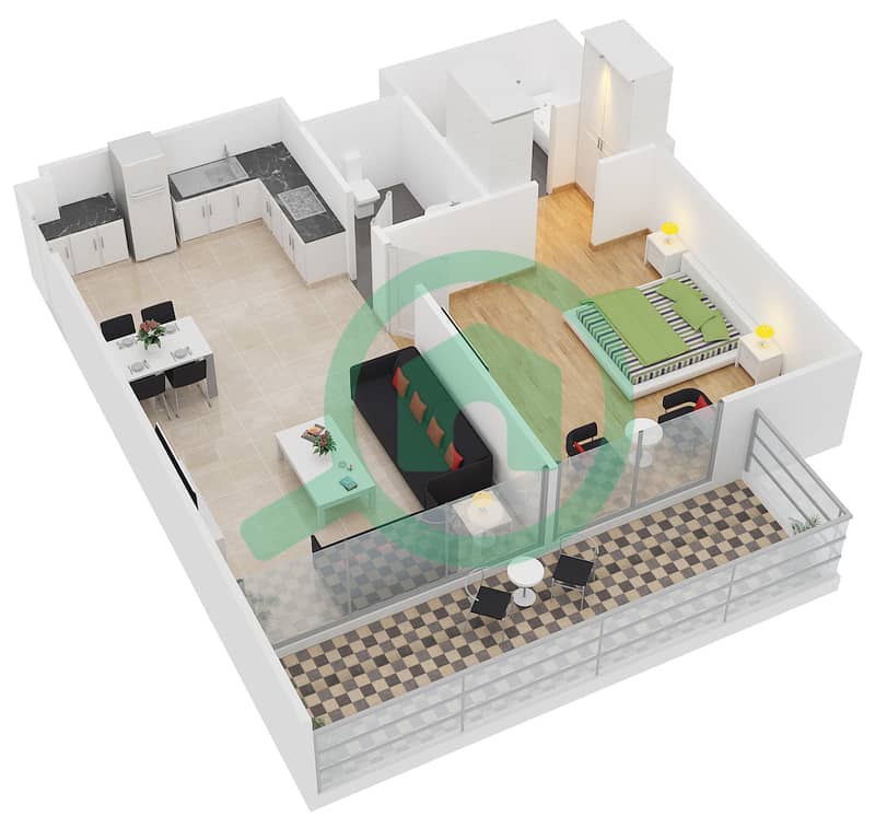 Samia Azizi - 1 Bedroom Apartment Unit 24 Floor plan interactive3D