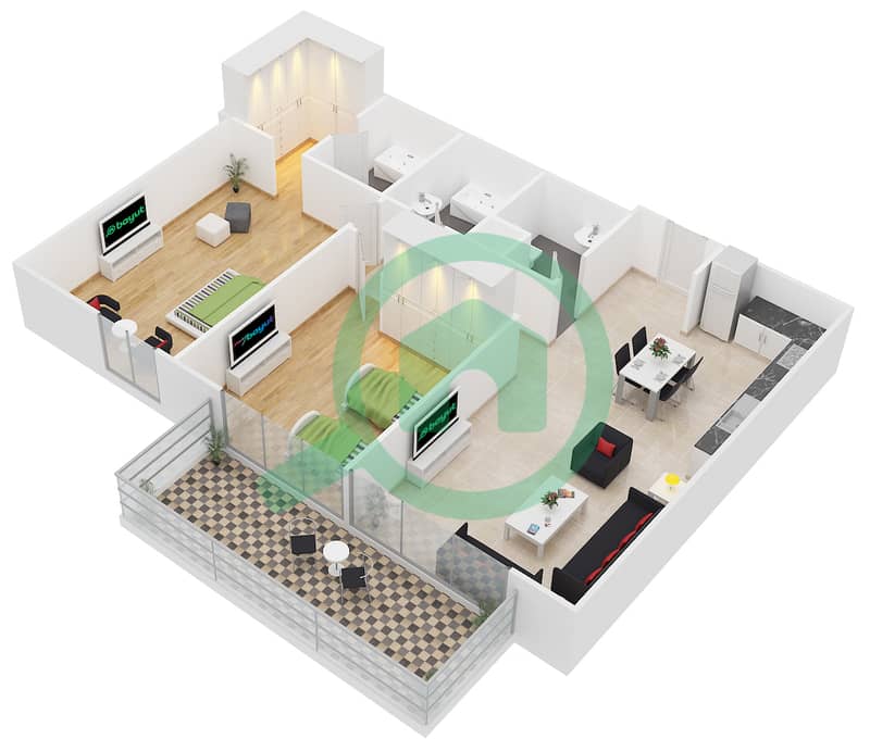 Samia Azizi - 2 Bedroom Apartment Unit 25 Floor plan interactive3D