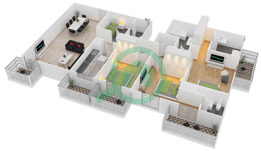 Victoria Residency - 3 Bedroom Apartment Type J Floor plan interactive3D