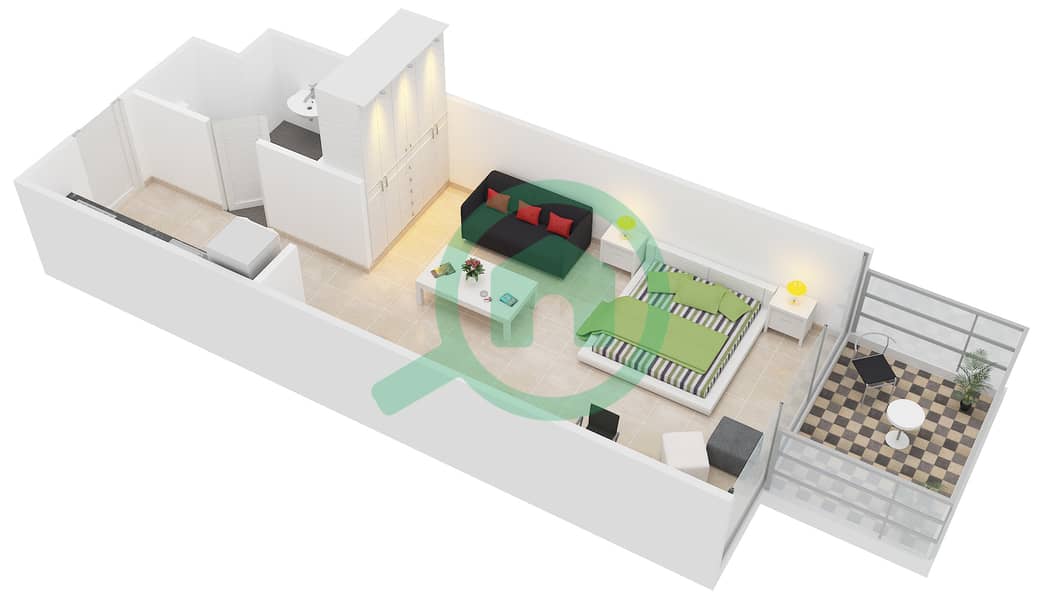 Samia Azizi - Studio Apartment Unit 7 Floor plan interactive3D