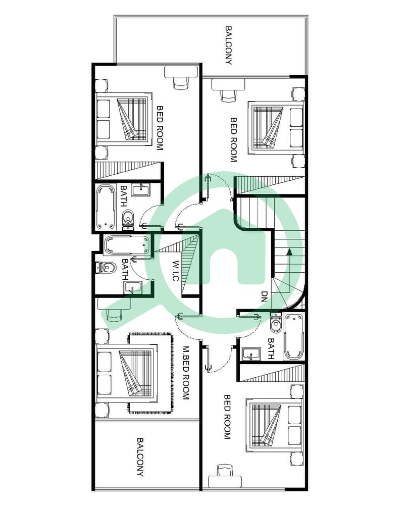 المخططات الطابقية لتصميم النموذج 1E تاون هاوس 4 غرف نوم - دريمز من دانوب interactive3D