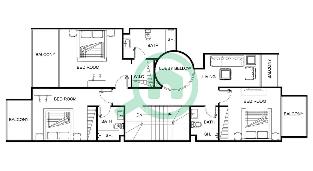 المخططات الطابقية لتصميم النموذج 2 تاون هاوس 4 غرف نوم - دريمز من دانوب interactive3D