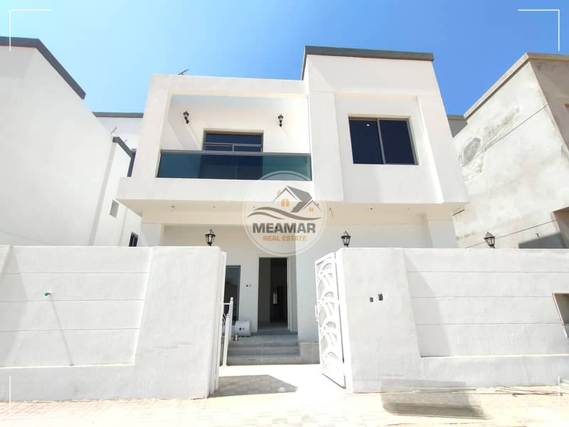 Villa for sale in Ajman, Jasmine area, two floors, modern design, corner of two streets, super deluxe