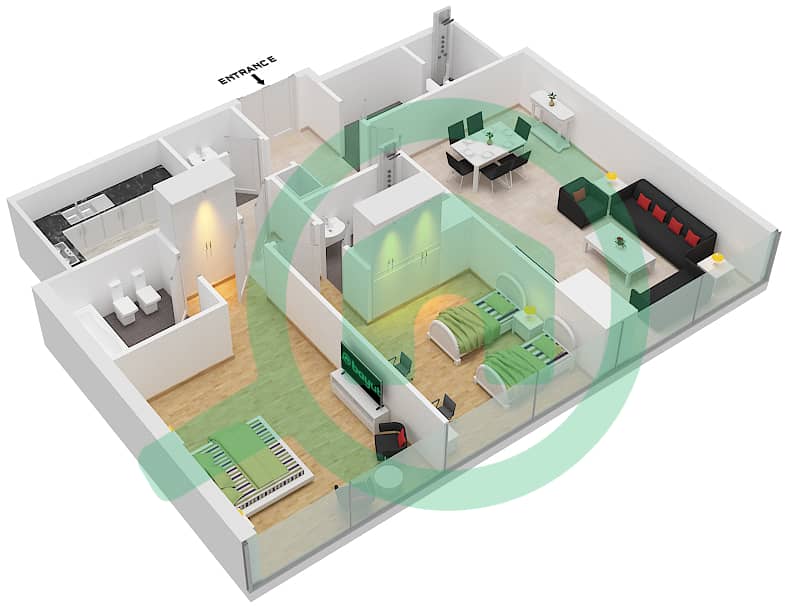 SEBA Tower - 2 Bedroom Apartment Type D Floor plan interactive3D