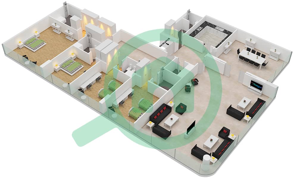 المخططات الطابقية لتصميم النموذج G شقة 4 غرف نوم - برج سيبا interactive3D