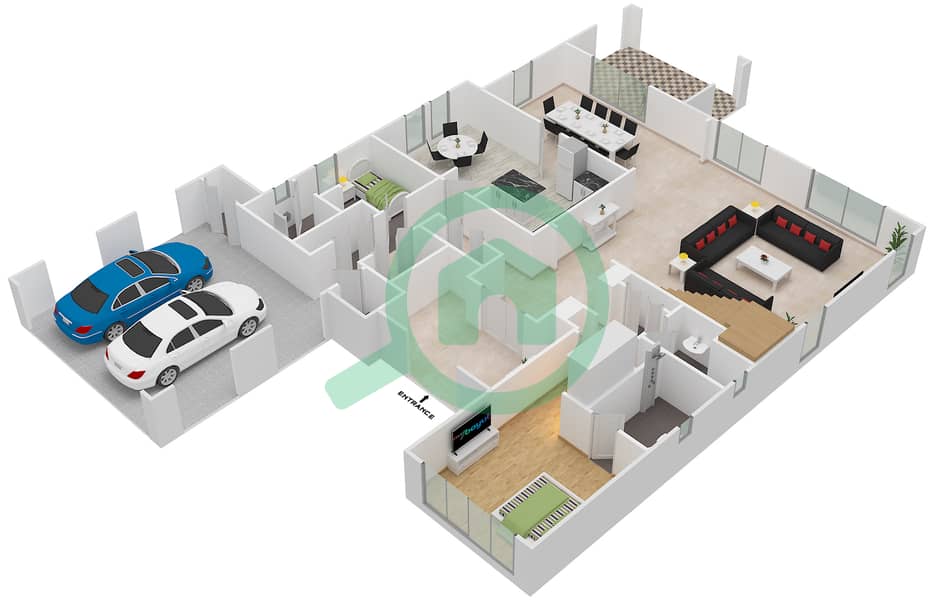 Раша - Вилла 4 Cпальни планировка Тип 2 Ground Floor interactive3D