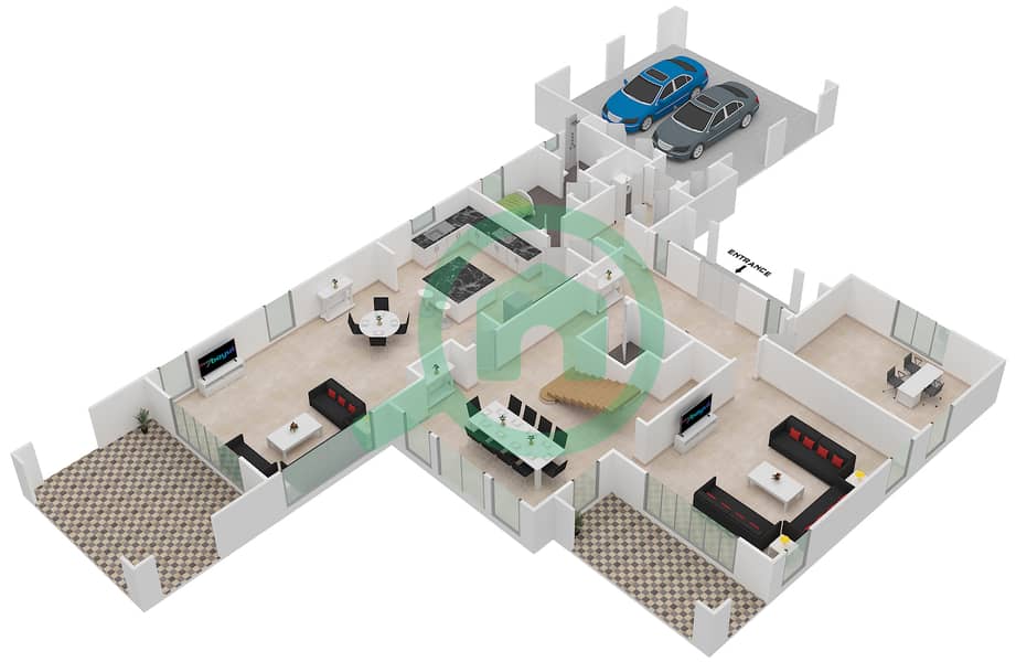 拉夏社区 - 4 卧室别墅类型3戶型图 Ground Floor interactive3D