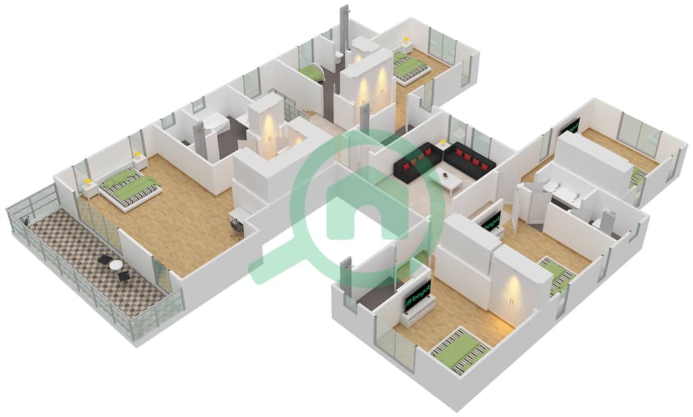Раша - Вилла 6 Cпальни планировка Тип 5 First Floor interactive3D