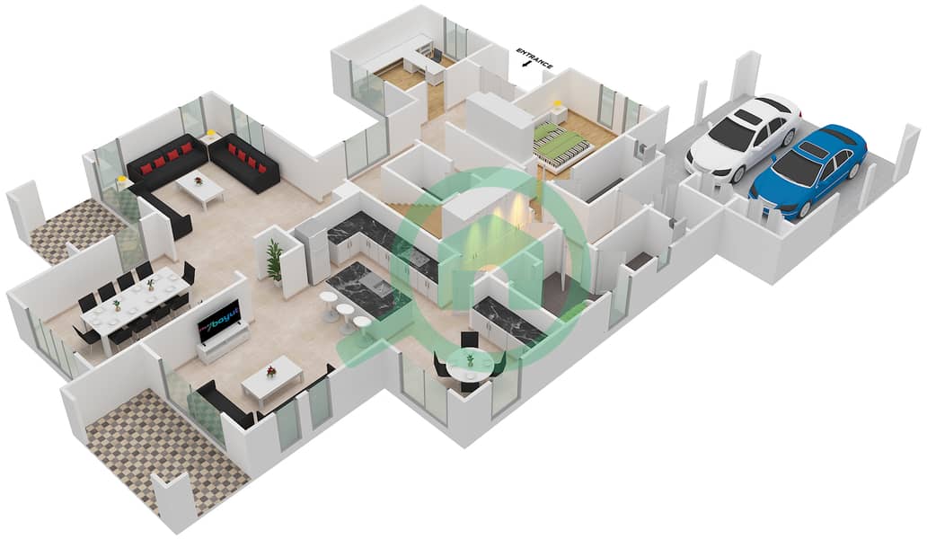 المخططات الطابقية لتصميم النموذج 4 فیلا 5 غرف نوم - رشا Ground Floor interactive3D