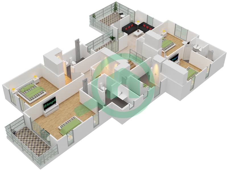 Раша - Вилла 5 Cпальни планировка Тип 4 First Floor interactive3D