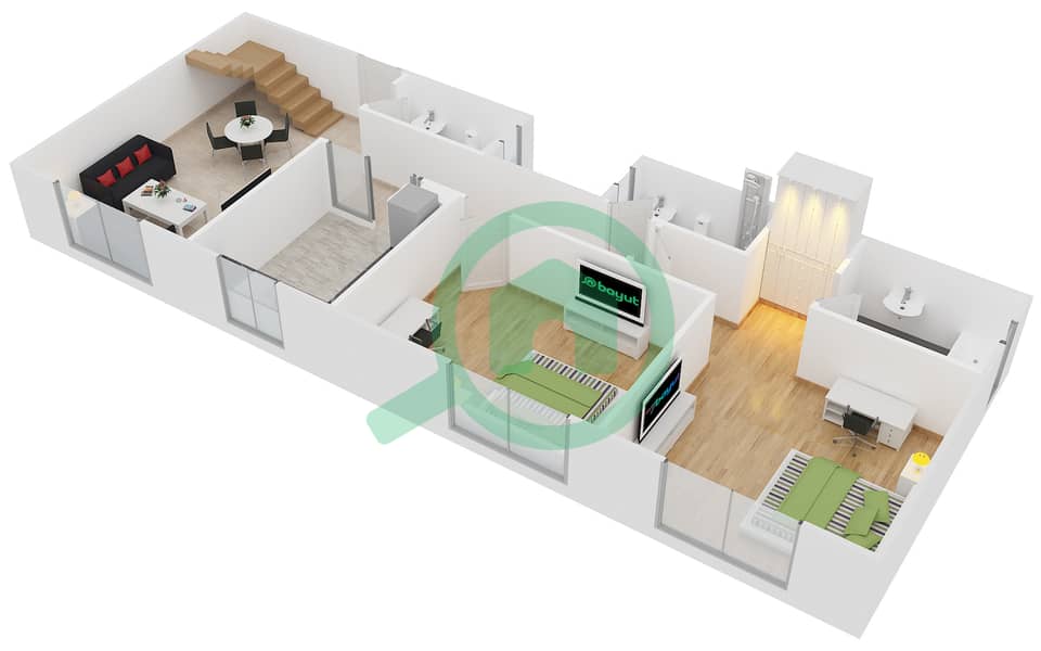 المخططات الطابقية لتصميم النموذج B6 FLOOR 5 شقة 2 غرفة نوم - الكوف interactive3D