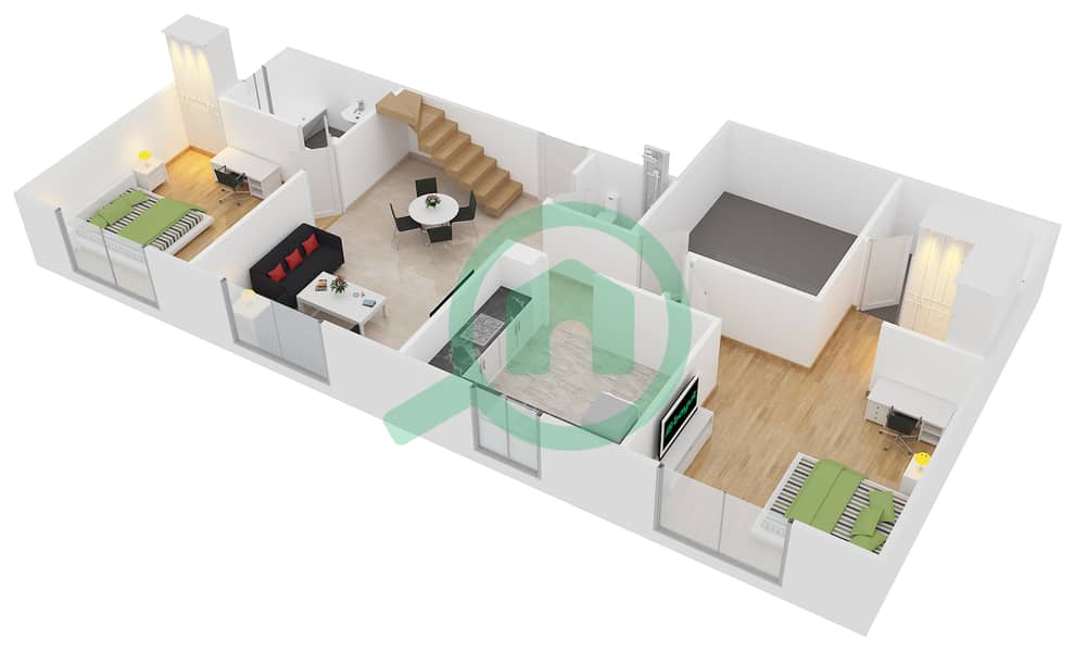 Алков - Апартамент 2 Cпальни планировка Тип B3 FLOOR 5 interactive3D