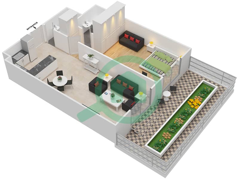 المخططات الطابقية لتصميم النموذج A1 GROUND FLOOR شقة 1 غرفة نوم - الكوف interactive3D