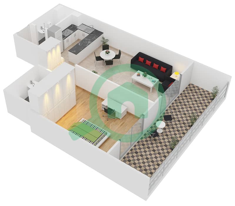 المخططات الطابقية لتصميم النموذج A3 شقة 1 غرفة نوم - الكوف interactive3D