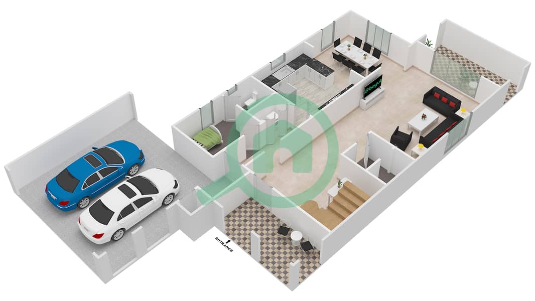 Lila - 3 Bedroom Villa Type 1 Floor plan Ground Floor interactive3D