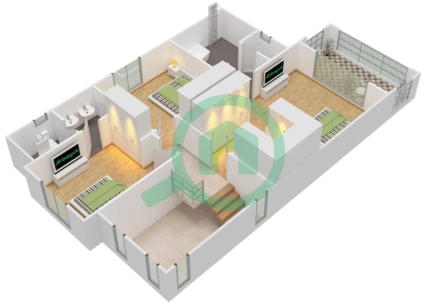 莱拉社区 - 3 卧室别墅类型1戶型图 First Floor interactive3D