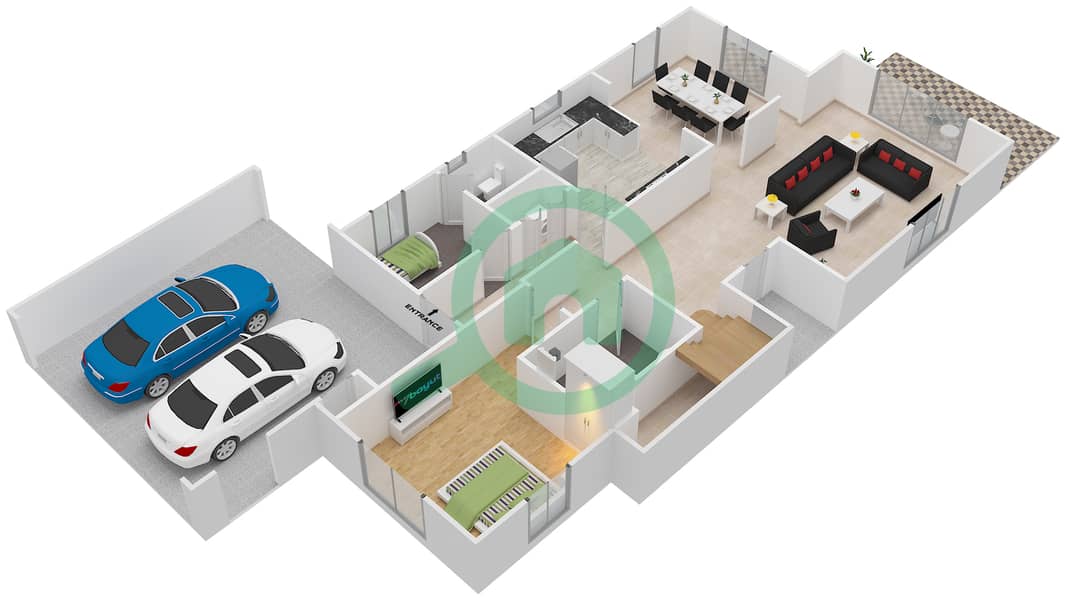 المخططات الطابقية لتصميم النموذج 2 فیلا 4 غرف نوم - ليلا Ground Floor interactive3D