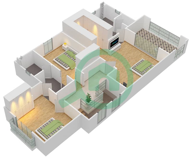 Лила - Вилла 4 Cпальни планировка Тип 2 First Floor interactive3D